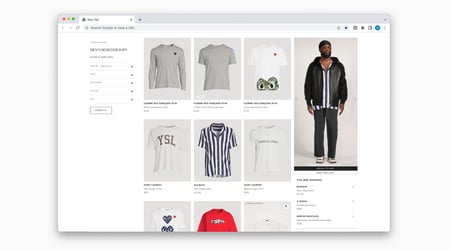 website e-commerce list view with virtual dressing room 